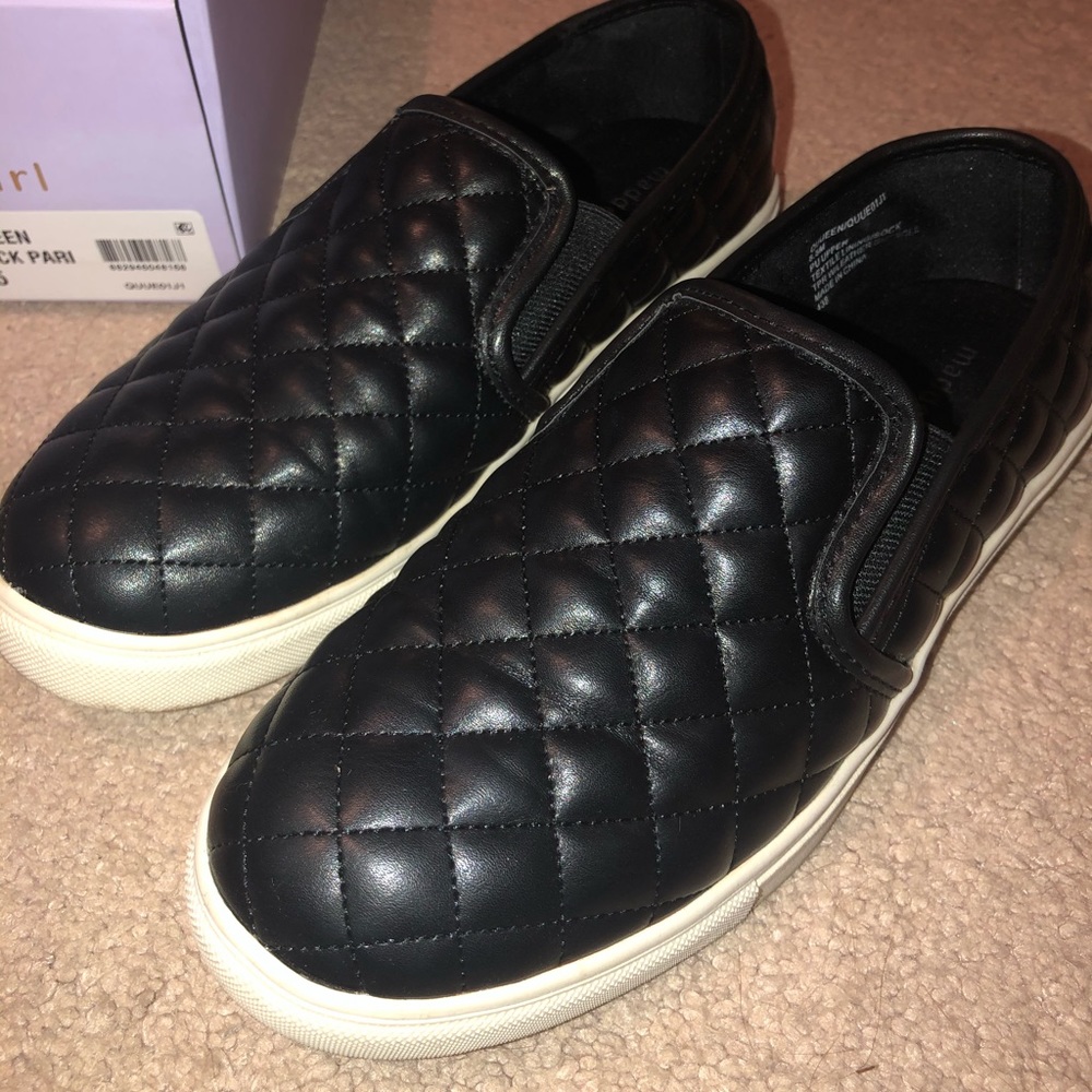 Madden girl black slip ons.